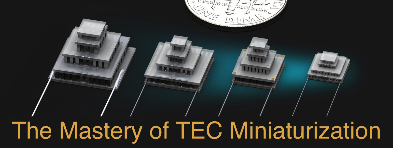 Advanced miniaturization technologies for single and multistage thermoelectric coolers.  Up to 8x smaller size with the same cooling performance.